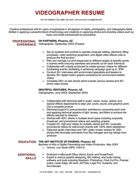 A videographer resume sample