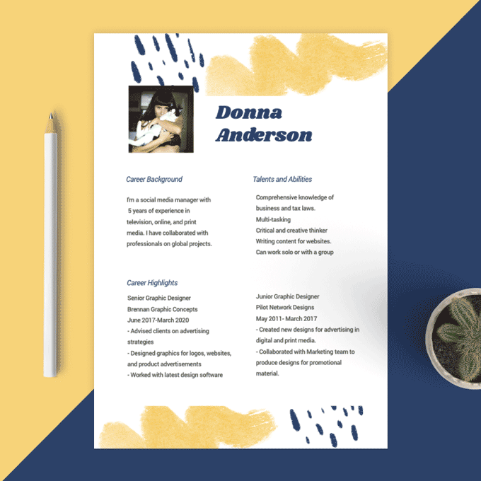 Example of a visual resume that uses minimal illustrations.