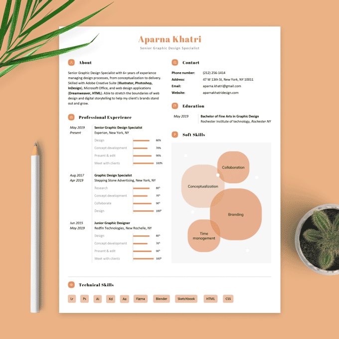 Visual resume template with a bubble chart.
