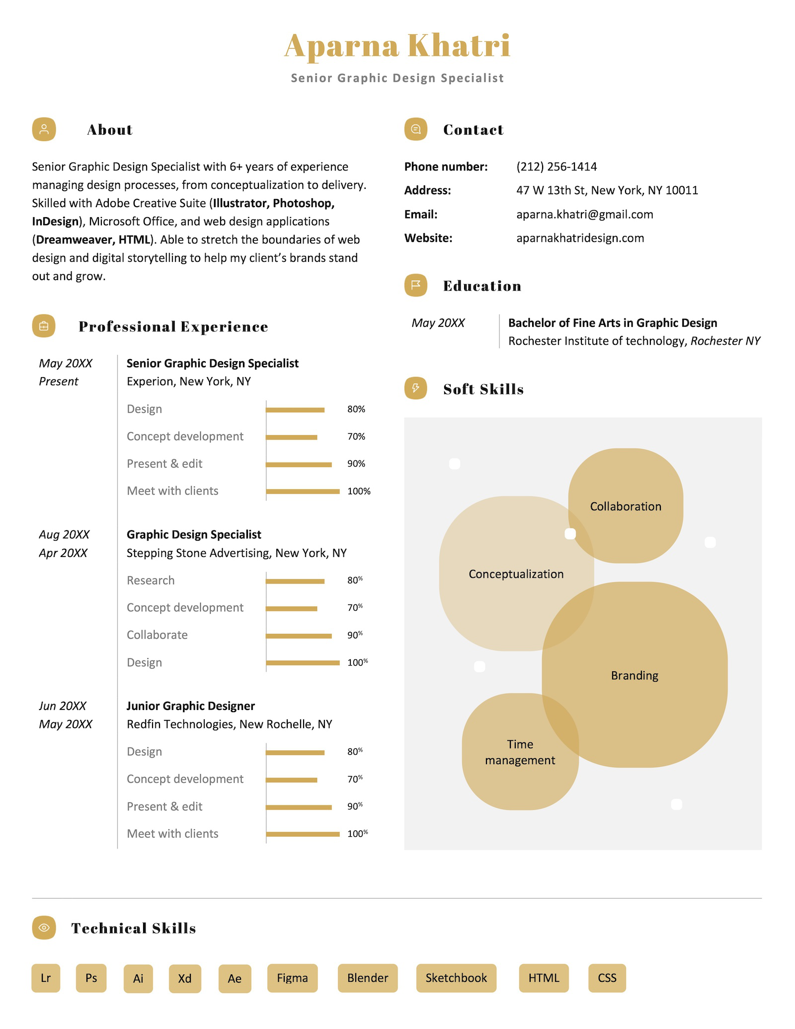 Visual resume template with a bubble chart.