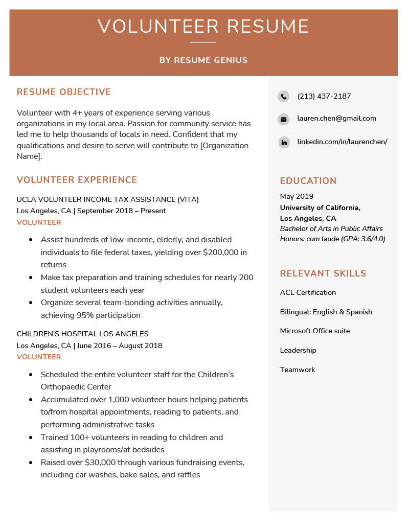 An example of a volunteer resume