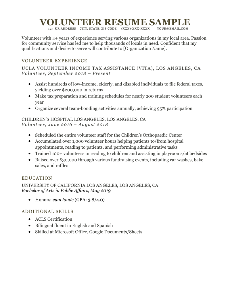 Volunteer Resume Sample & Writing Tips Resume Genius