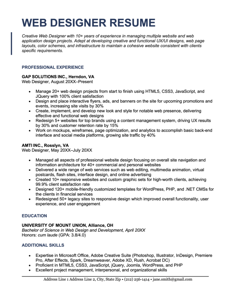 Web Designer Resume Sample amp Writing - Web Designer Resume Sample 791x1024 