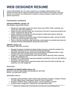 A web designer resume sample