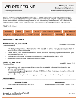 Example of a welder resume.