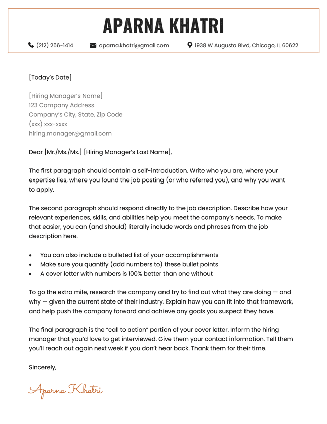Westminster Creative Cover Letter Template, orange color