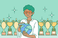 Graphic depicting a woman proud of herself when answering "What is your greatest accomplishment?"