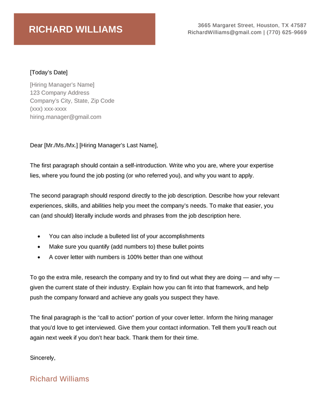 White House Cover Letter Template, Coral Color