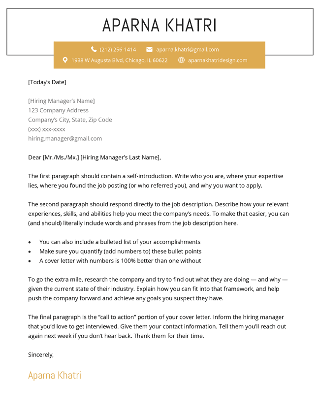 cover letter for job template