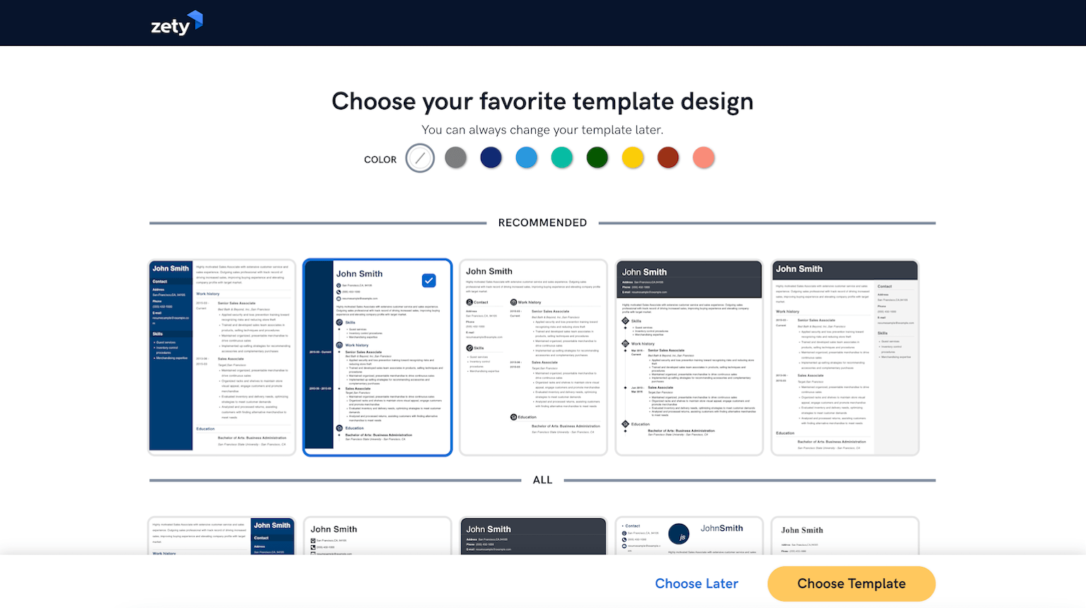 An example of the similar looking templates featured in Zety's resume builder