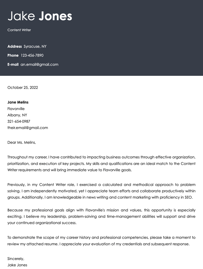 An example of a cover letter built with Zety's cover letter builder