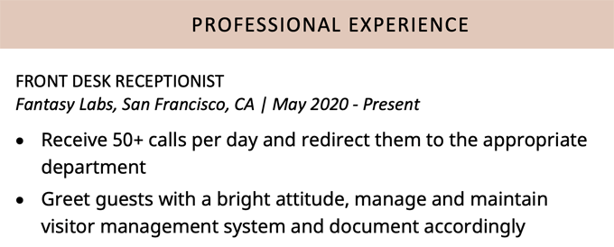 Example of accomplishments for resume in the experience section
