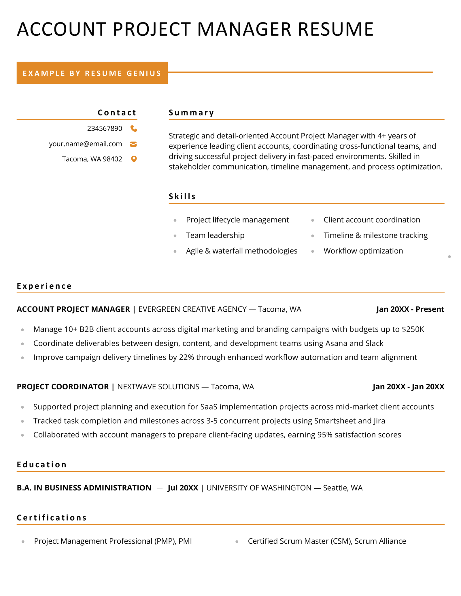 An account project manager resume example.