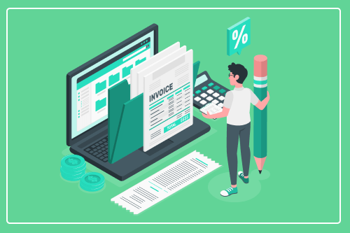 A cartoon featured image of an accountant looking at an invoice to illustrate accounting resume skills