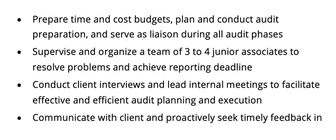 A screenshot of a resume's work experience section that lists accounting skills with hard numbers and examles.