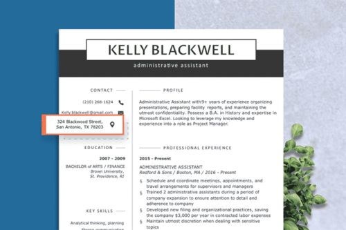 resume image with the address highlighted, how to list your address on a resume concept