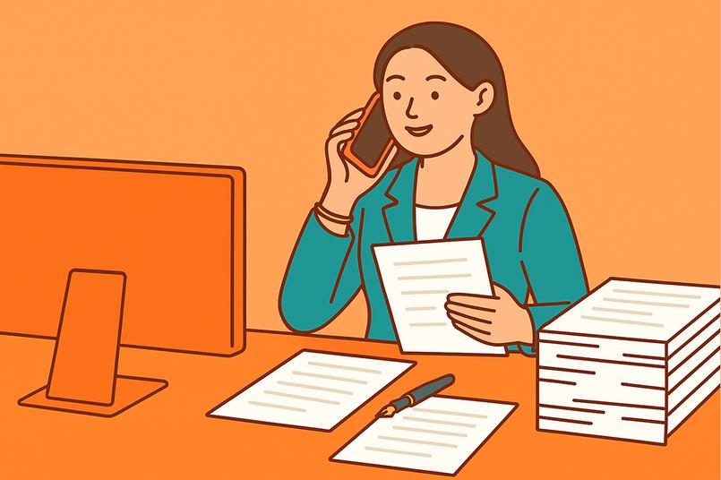 An administrative assistant working at a desk.