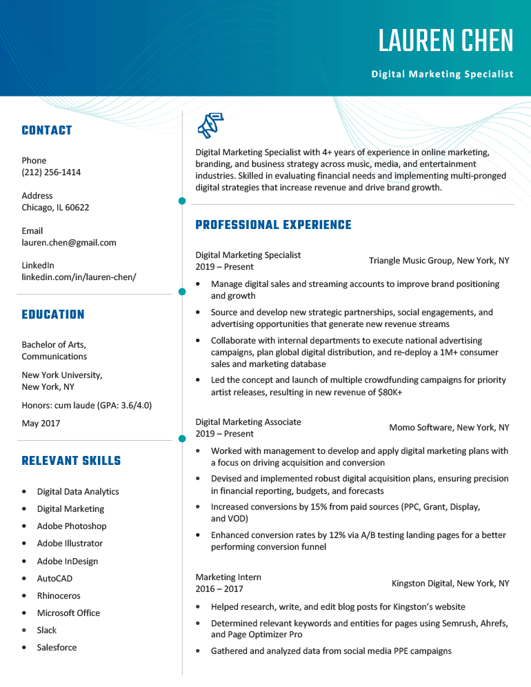 An example of the "Aesthetic" resume template for Microsoft Word