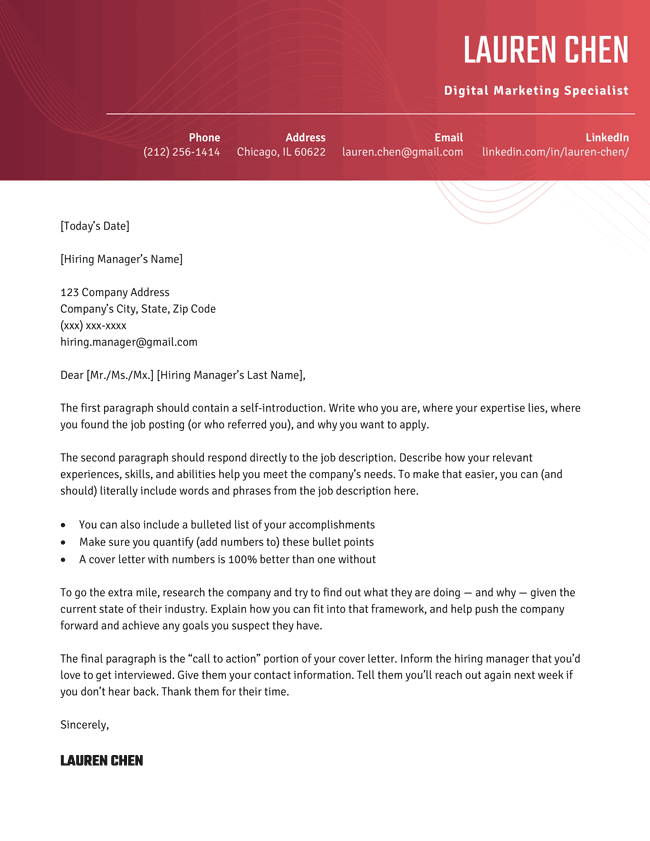 Our "Aesthetic" cover letter template in brown.