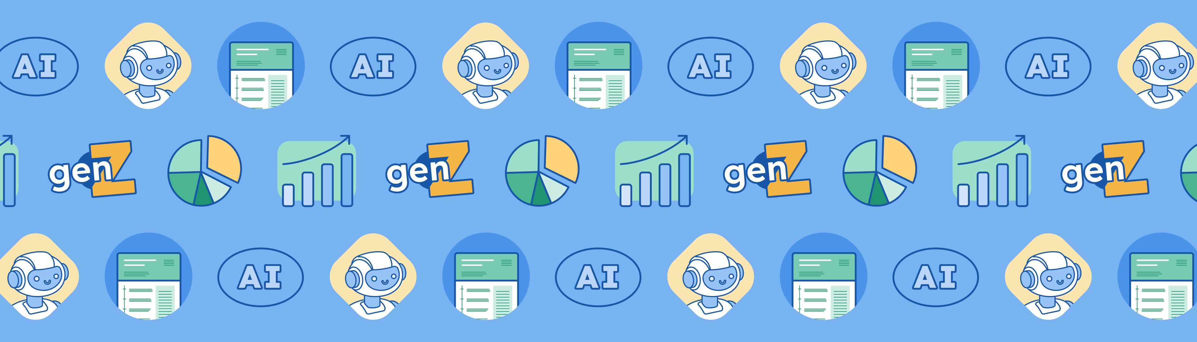 Banner image from the Resume Genius AI on Hiring Survey, with symbols of a resume, gen Z label, and a robot