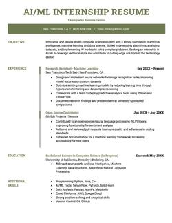Example of an AI machine learning intern resume