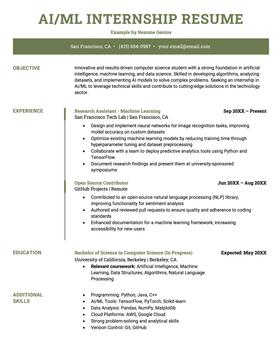 Example of an AI machine learning intern resume