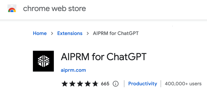 Screenshot of how to locate the AIPRM for ChatGPT extension in the Chrome Web Store