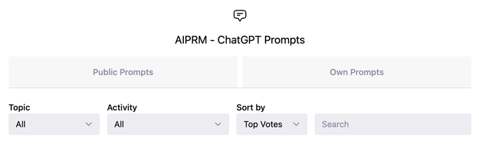 Screenshot of the ChatGPT homepage after the AIPRM extension has been installed