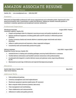 Amazon associate resume example and template
