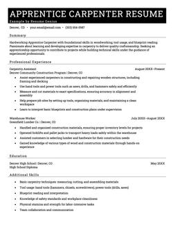 Example of an apprentice carpenter resume