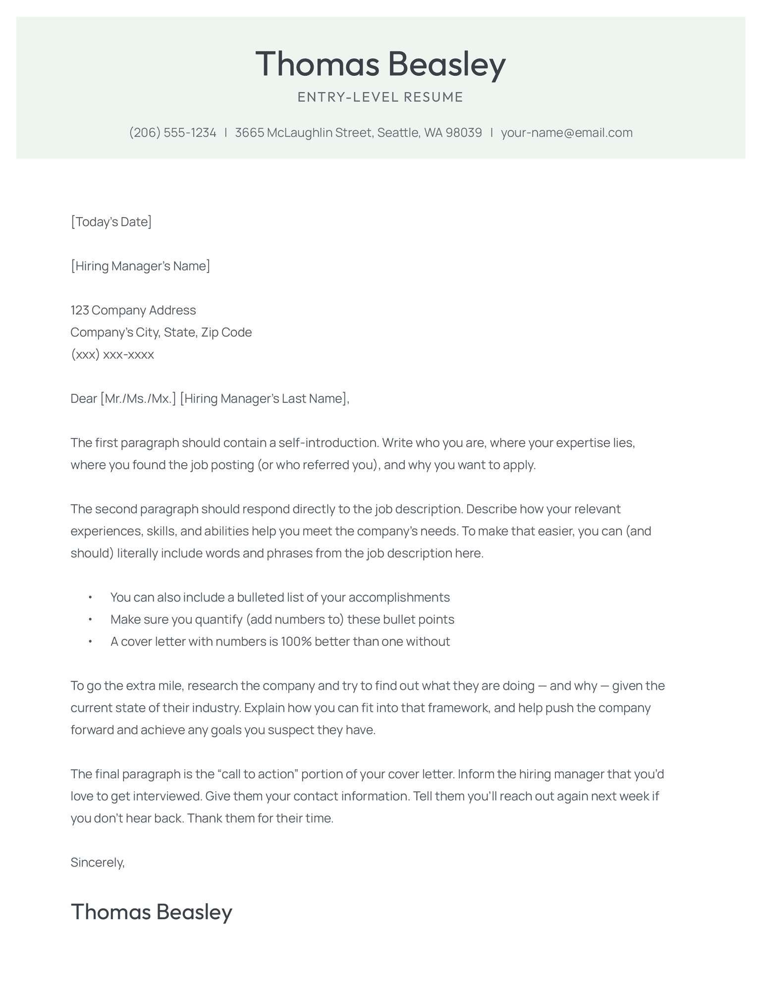 The Apprentice cover letter template in green