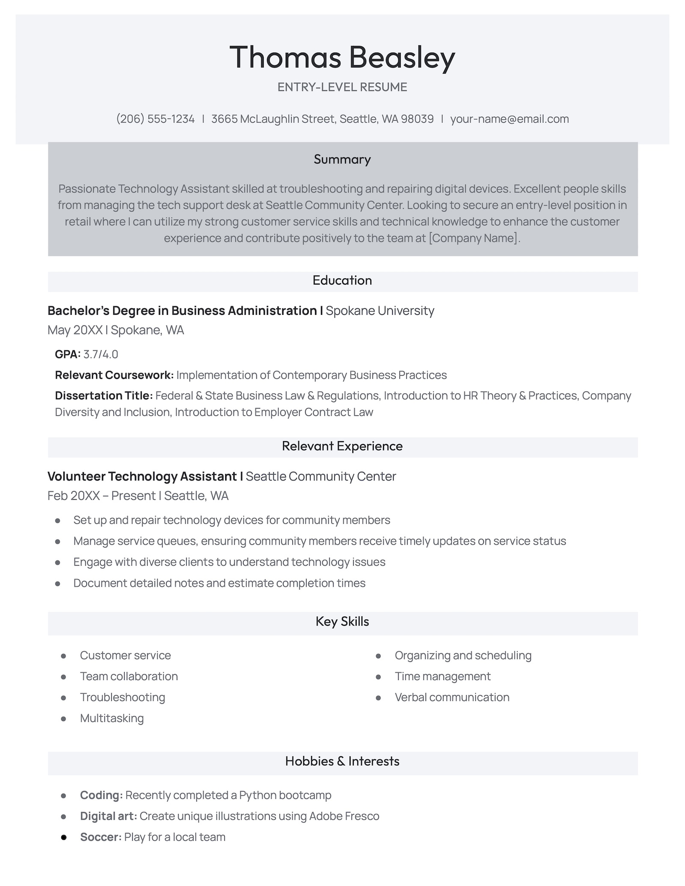 The Apprentice Google Docs resume template.