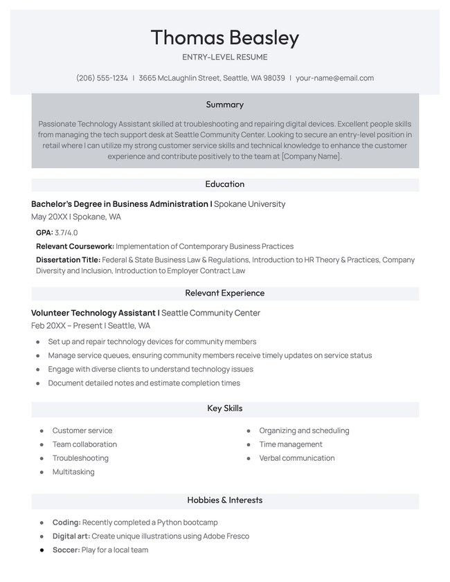 Apprentice Google Docs resume template.
