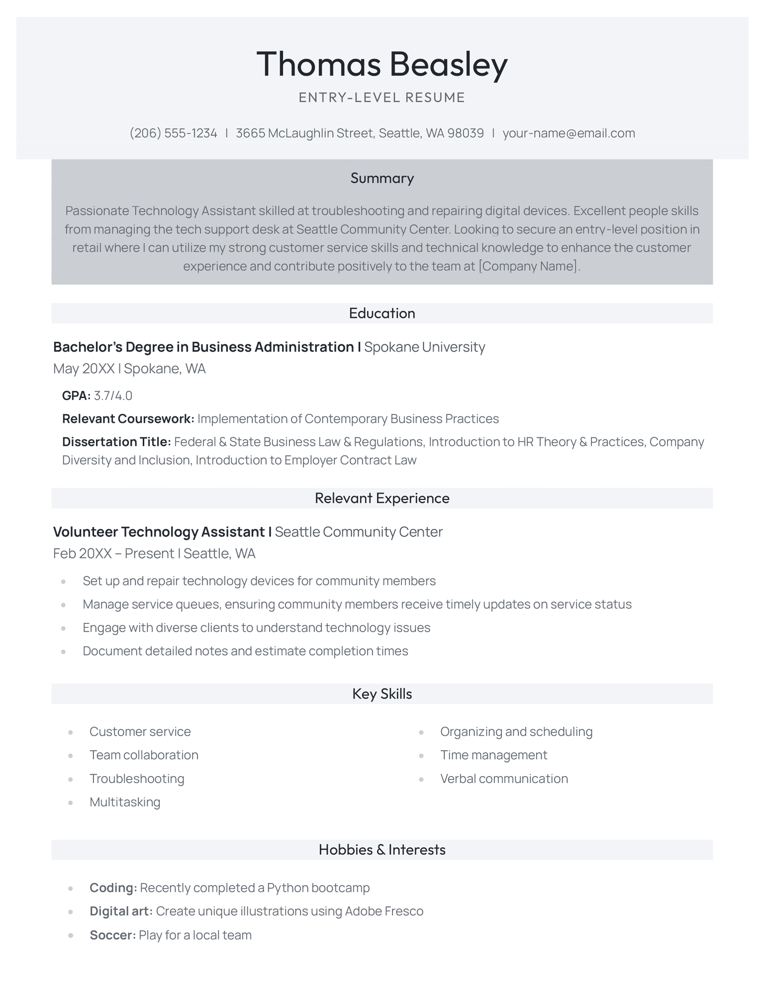 Black Apprentice Resume Template