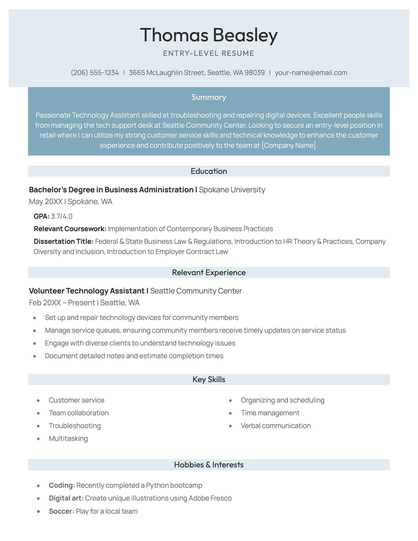 Apprentice entry-level resume template. 