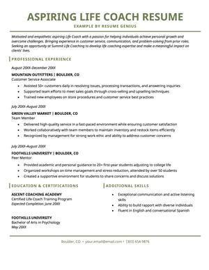Aspiring life coach resume example and template
