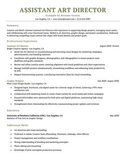 Assistant Art Director resume example and template