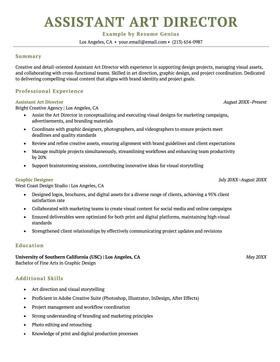 Assistant Art Director resume example and template