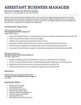 An assistant business manager resume example.