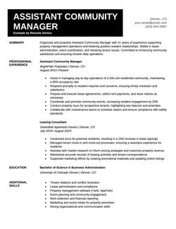 Assistant community manager resume example and template