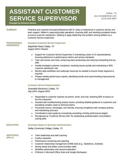 An example of a resume for an assistant customer service role
