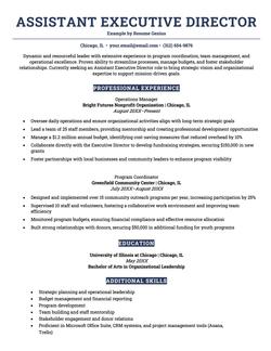 An example of an assistant executive director resume