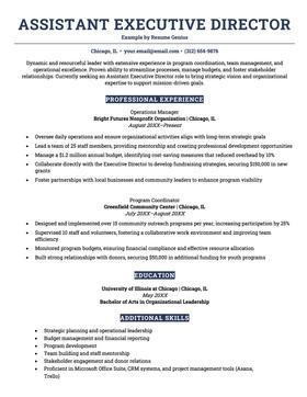 An example of an assistant executive director resume