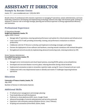 Assistant IT Director resume example and template
