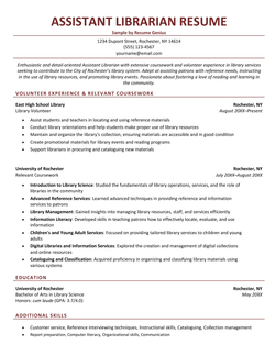 Assistant librarian resume example and template