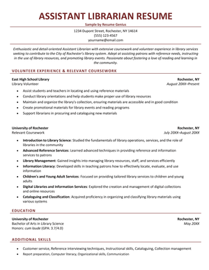 Assistant librarian resume example and template