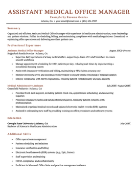 An example assistant medical office manager resume