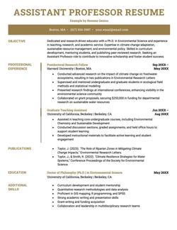 An example resume for an assistant professor job