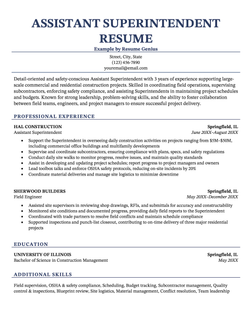 An assistant superintendent resume example.