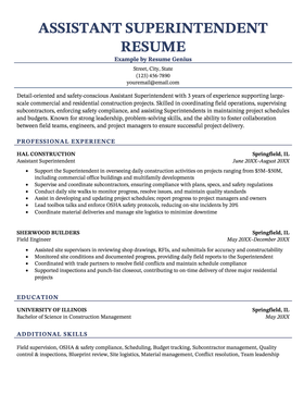 An assistant superintendent resume example.